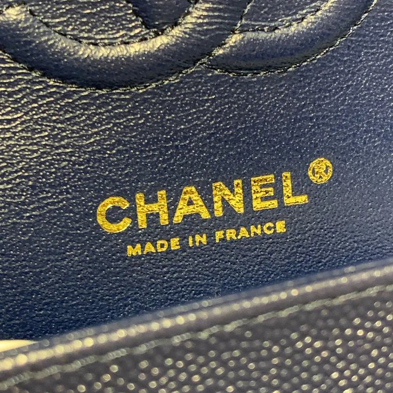  CHANEL CF23 A01113 black blue lychee leather light gold buckle Classic Flap Bag  F23 BRAND NEW