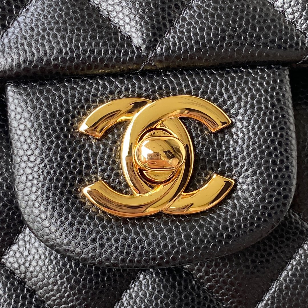  CHANEL CF23 A01113 black blue lychee leather light gold buckle Classic Flap Bag  F23 BRAND NEW