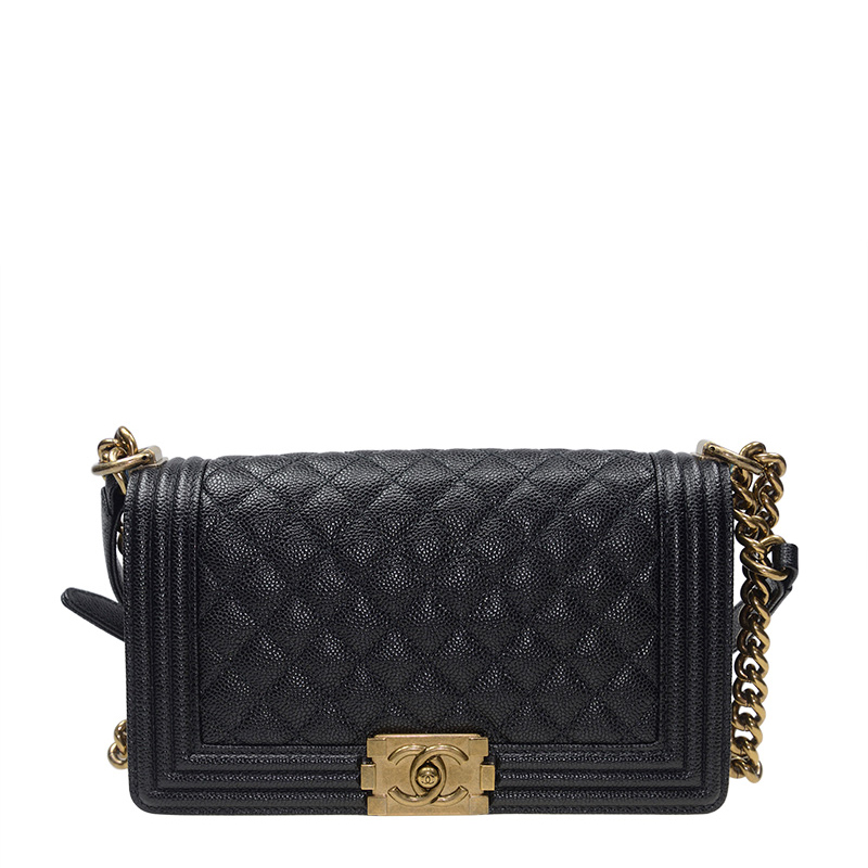 Chanel Caviar Leather Boy Medium in Black Crossbody Shoulder Bag