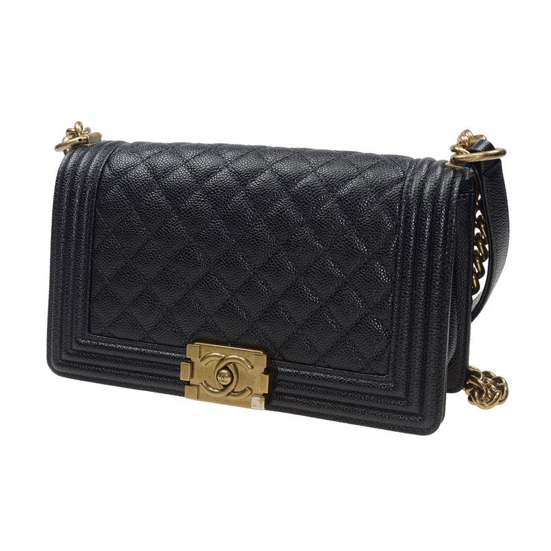 Chanel Caviar Leather Boy Medium in Black Crossbody Shoulder Bag