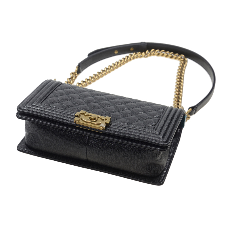 Chanel Caviar Leather Boy Medium in Black Crossbody Shoulder Bag