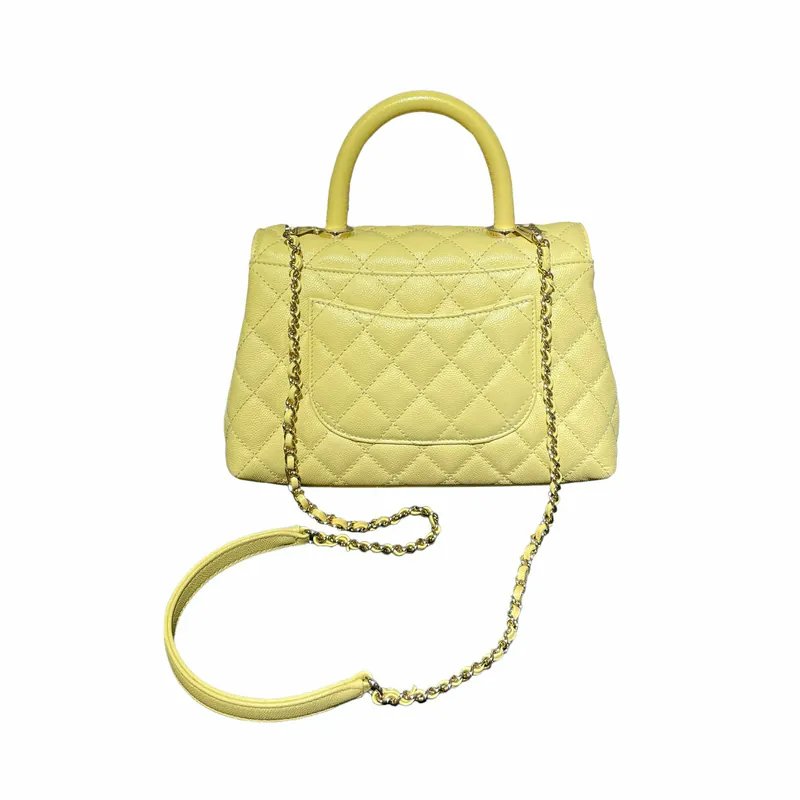 CHANEL A92990 yellow lychee leather silver buckle OCO HANDLE SMALL BRAND NEW 