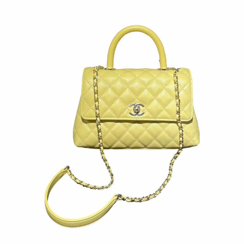 CHANEL A92990 yellow lychee leather silver buckle OCO HANDLE SMALL BRAND NEW 