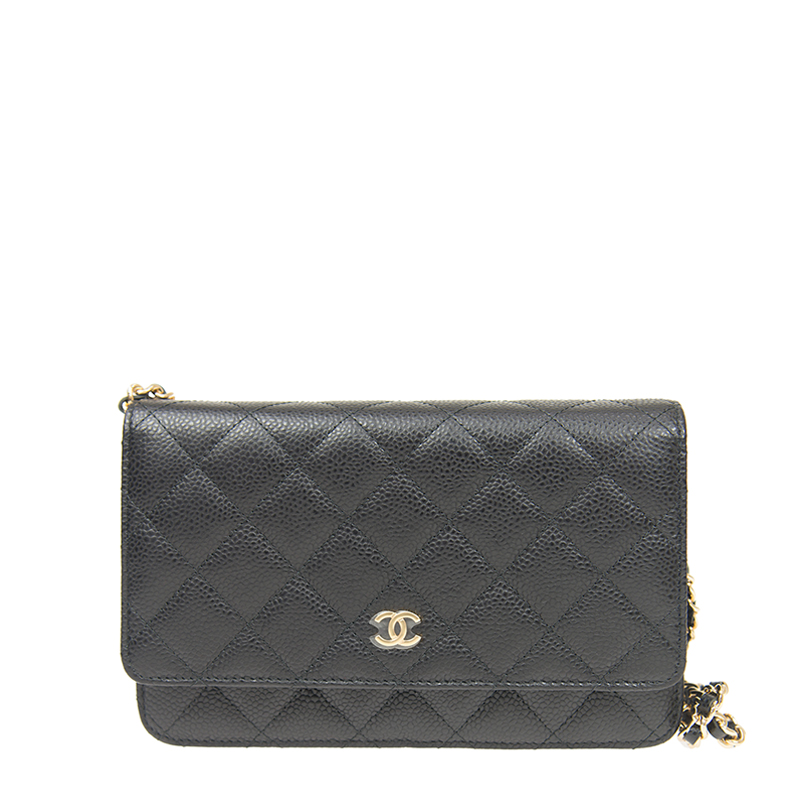 Chanel Matelasse Chain Wallet Shoulder Caviar Skin Black Ap0250 A Pochette 0608