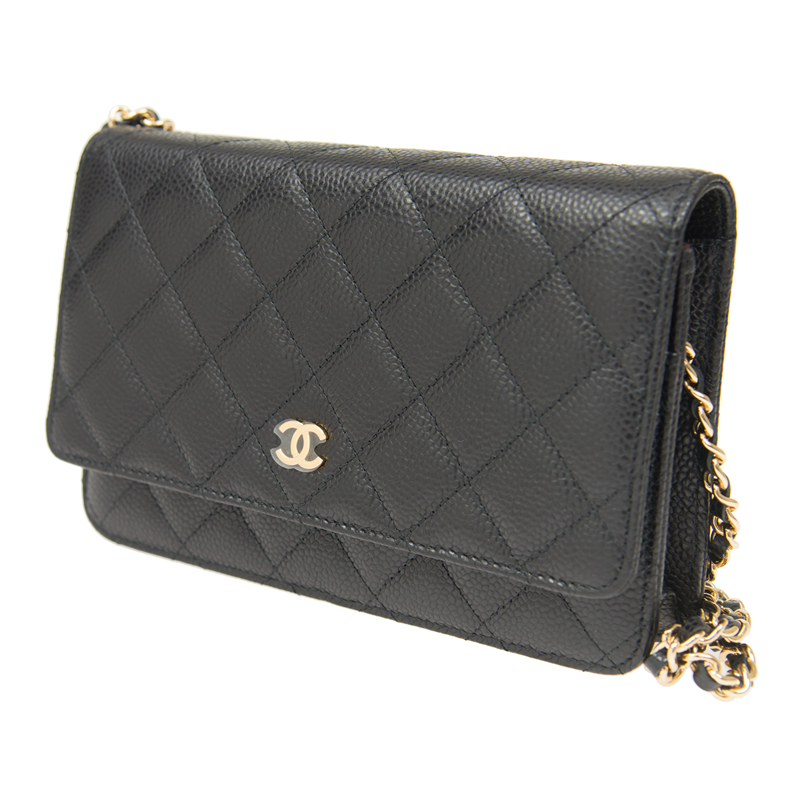 Chanel Matelasse Chain Wallet Shoulder Caviar Skin Black Ap0250 A Pochette 0608