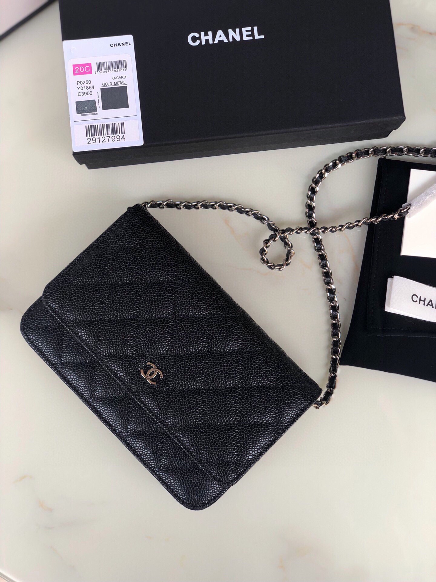 Chanel Matelasse Chain Wallet Shoulder Caviar Skin Black Ap0250 A Pochette 0608