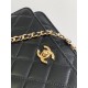 Chanel Gold CC Logo Black Grained Calfskin Gold Chain with Bow Chain Bag WOC AP3910