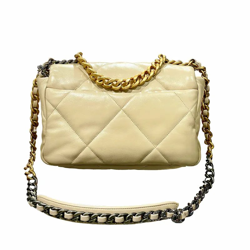 CHANEL 19 AS1160 off-white sheepskin gold buckle small size