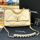 CHANEL 19 AS1160 off-white sheepskin gold buckle small size