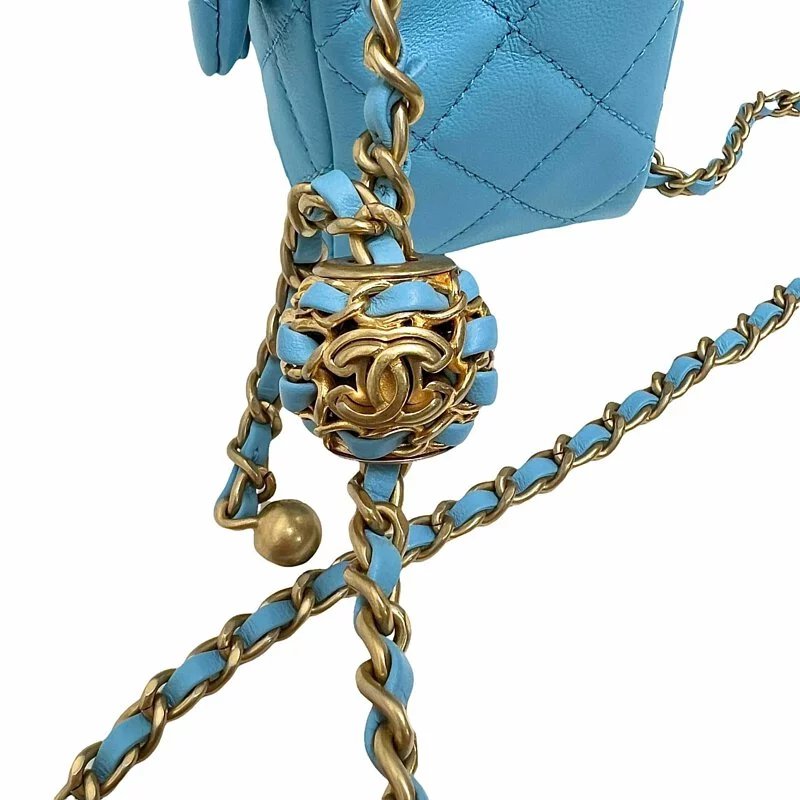 CHANEL AS1786 Pink Blue Sheepskin Walnut Gold Ball Bag CF17 Gold Wave