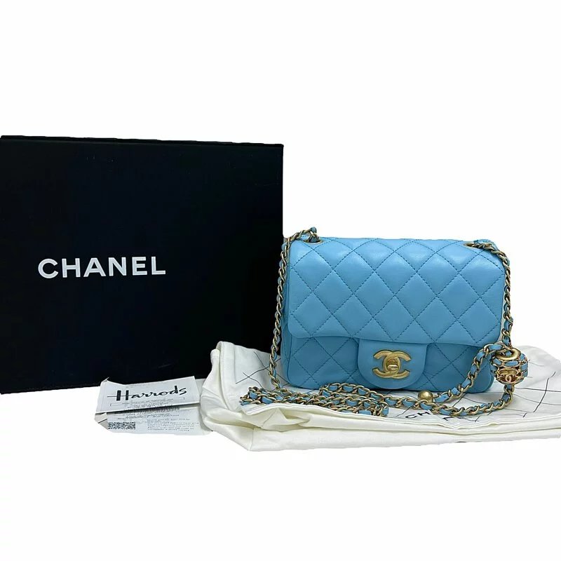 CHANEL AS1786 Pink Blue Sheepskin Walnut Gold Ball Bag CF17 Gold Wave