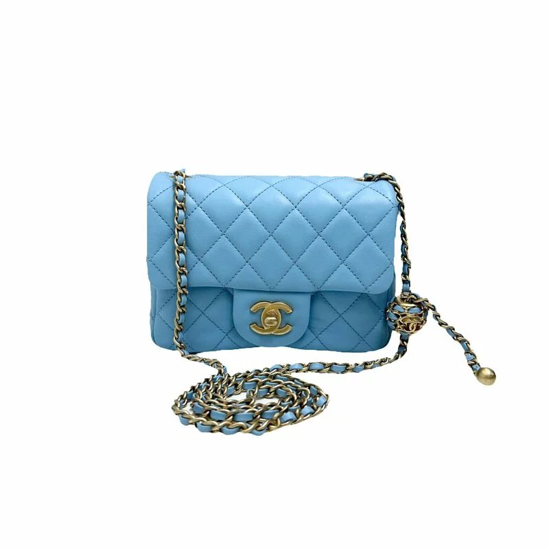 CHANEL AS1786 Pink Blue Sheepskin Walnut Gold Ball Bag CF17 Gold Wave