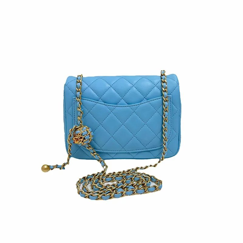 CHANEL AS1786 Pink Blue Sheepskin Walnut Gold Ball Bag CF17 Gold Wave