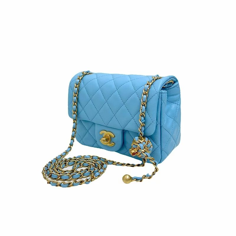 CHANEL AS1786 Pink Blue Sheepskin Walnut Gold Ball Bag CF17 Gold Wave