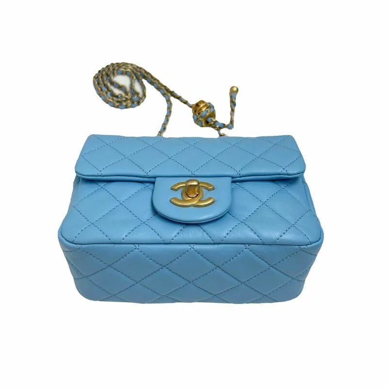 CHANEL AS1786 Pink Blue Sheepskin Walnut Gold Ball Bag CF17 Gold Wave