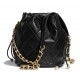 CHANEL AS2390 bucket bag black glossy lambskin gold buckle Drawstring Bag