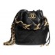 CHANEL AS2390 bucket bag black glossy lambskin gold buckle Drawstring Bag