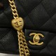 CHANEL 24P, AS3829, black lychee leather gold buckle, center adjustment buckle, 20CM FLAP BAG