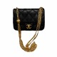 CHANEL 24P, AS3829, black lychee leather gold buckle, center adjustment buckle, 20CM FLAP BAG