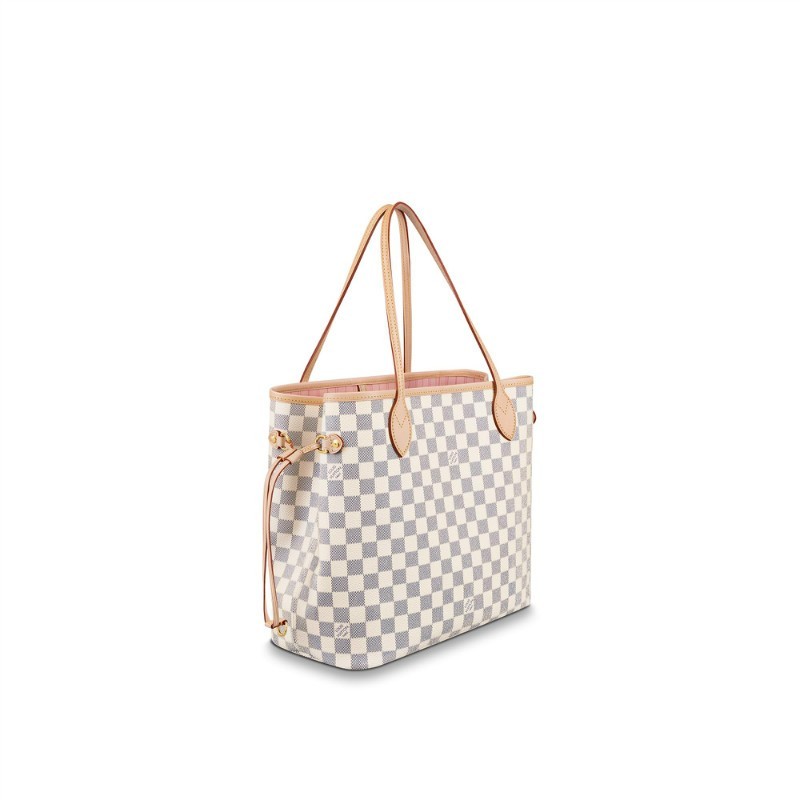 Louis Vuitton N41605 Neverfull MM Rose Ballerine Damier Azur Canvas