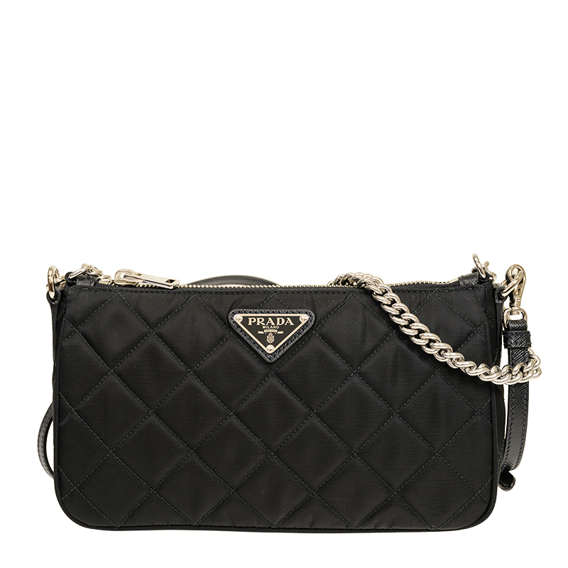 Prada Black Tessuto Nylon Re Edition Chain Convertible Crossbody Bag 1BH026 New