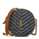 SAINT LAURENT Denim Quilted Monogram Round Crossbody Bag Rodeo Blue